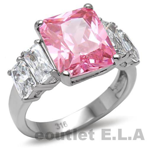 6.8CT 5-STONE PINK CZ STAINLESS STEEL RING-size 5/7/9